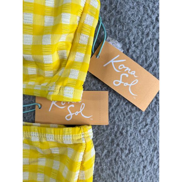 Kona Sol Two Piece Swimsuit Womens Large Yellow Checkered Plaid Bikini NWT - Picture 2 of 15